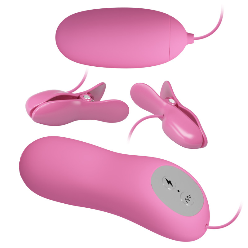 Віброяйце з затискачами для сосків Pretty Love Electric Shock & Vibro-Bullets Pink