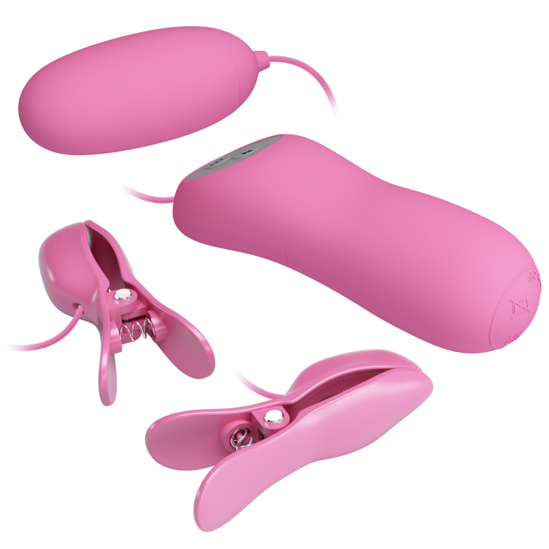 Віброяйце з затискачами для сосків Pretty Love Electric Shock & Vibro-Bullets Pink