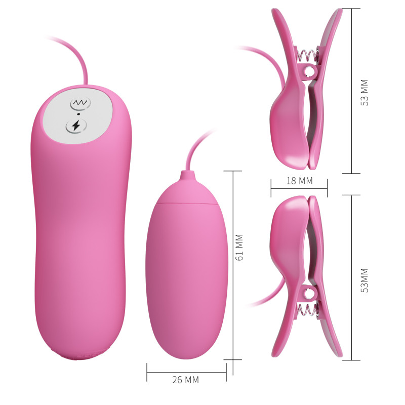 Віброяйце з затискачами для сосків Pretty Love Electric Shock & Vibro-Bullets Pink