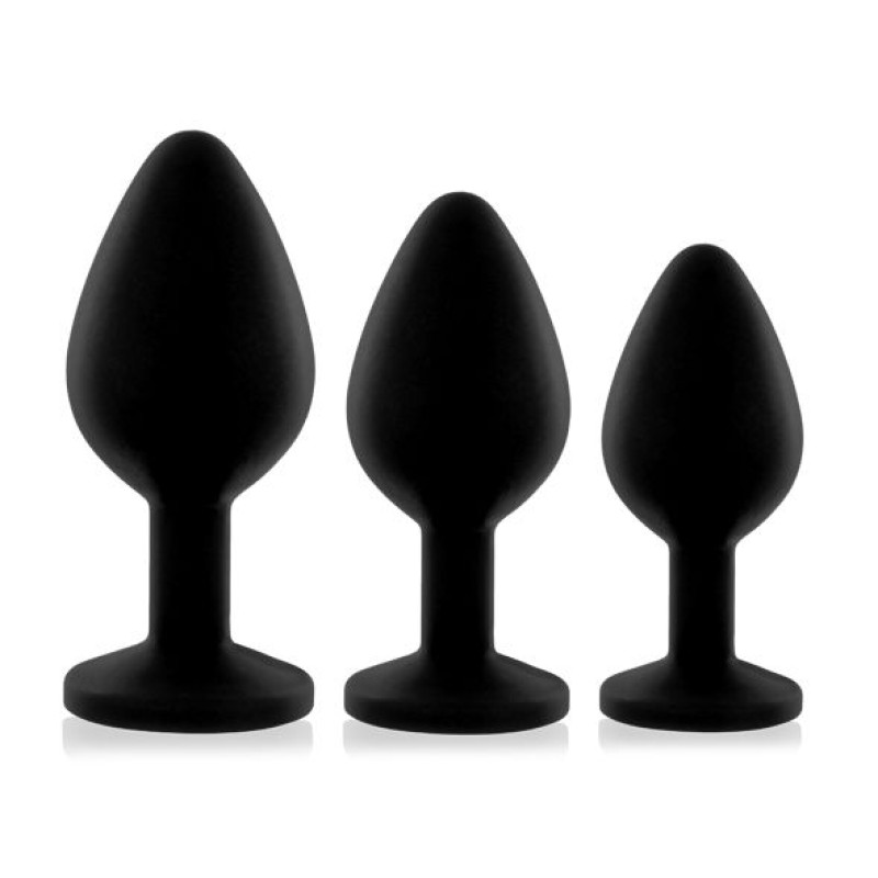 Набор анальных пробок с кристаллом Rianne S: Booty Plug Set Черные, диаметр 2,7см, 3,5см, 4,1см