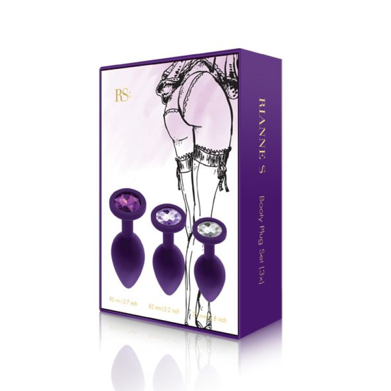 Набор анальных пробок с кристаллом Rianne S: Booty Plug Set Фиолетовый, диаметр 2,7см, 3,5см, 4,1см