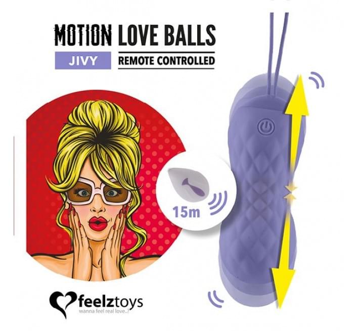 Вагинальные шарики с массажем и вибрацией FeelzToys Motion Love Balls Jivy с пультом ДУ, 7 режимов