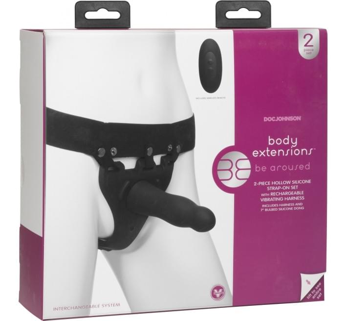 Страпон унісекс Doc Johnson Body Extensions – Be Aroused, вібрація, пульт керування, порожня насадка