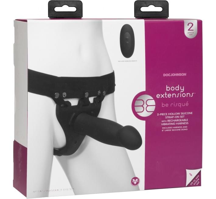 Страпон унісекс Doc Johnson Body Extensions – Be Risque, вібрація, пульт керування, порожня насадка