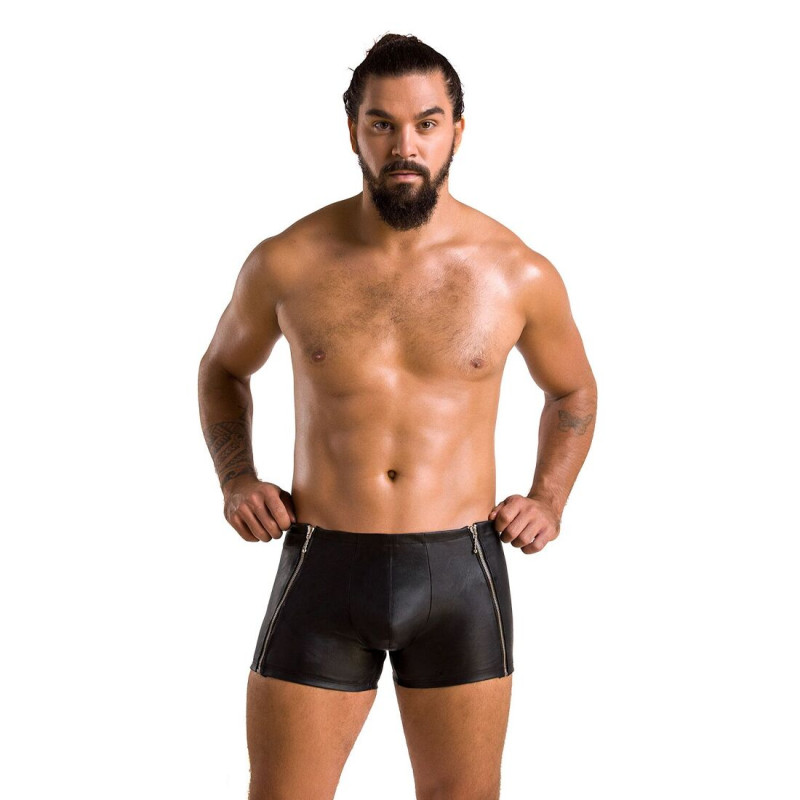 Мужские кожаные боксеры с молниями Passion 049 Short Matt Black S/M