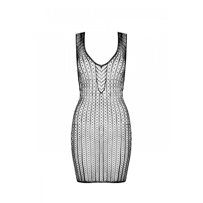 Мини-платье с вертикальным узором Passion BS097 One Size, black, плетение по бокам