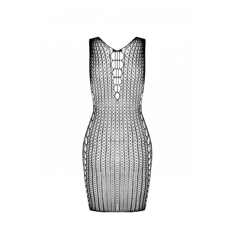 Мини-платье с вертикальным узором Passion BS097 One Size, black, плетение по бокам