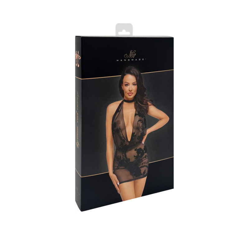 Платье Noir Handmade F313 Mythos, M, black, прозрачное, мини, открытая спина, декор из стразов