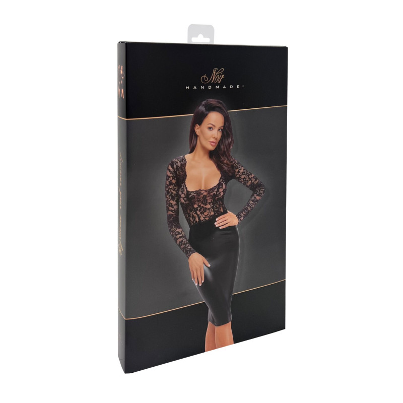 Платье Noir Handmade F295 Euphoria, XL, black, кружево, глубокое декольте, юбка миди под латекс