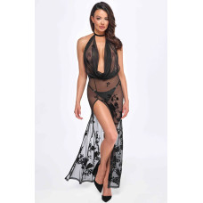 Платье Noir Handmade F312 Divinity, 3XL, black, прозрачное, в пол, открытая спина, разрез сбоку