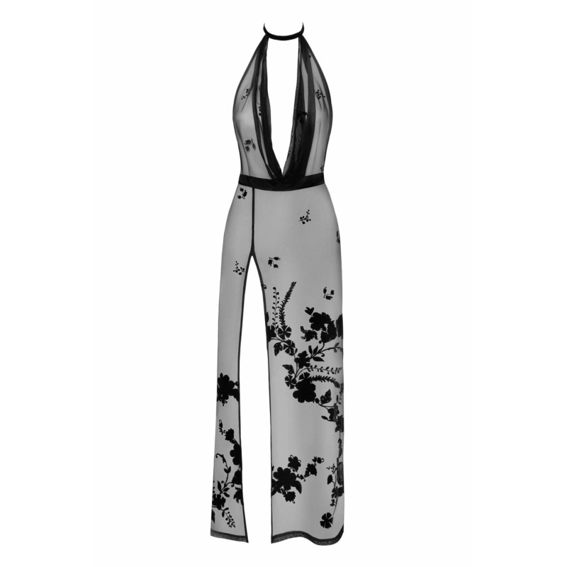 Платье Noir Handmade F312 Divinity, 3XL, black, прозрачное, в пол, открытая спина, разрез сбоку