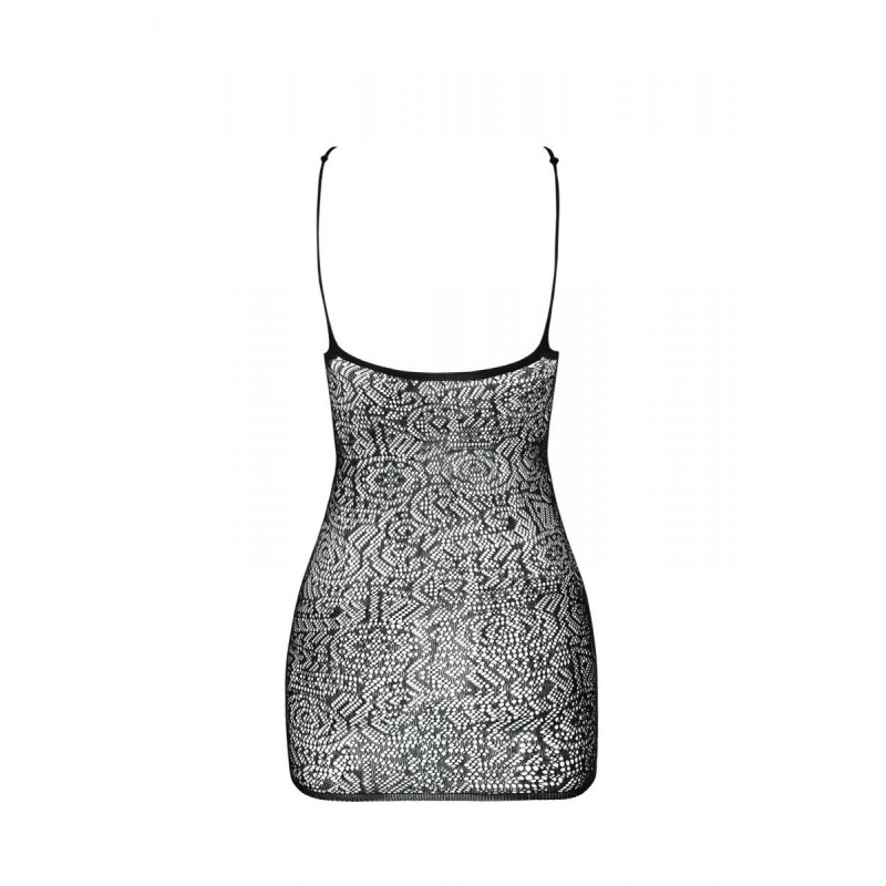 Ажурна мінісукня на тонких бретелях Passion BS096 One Size, black, плетіння на грудях