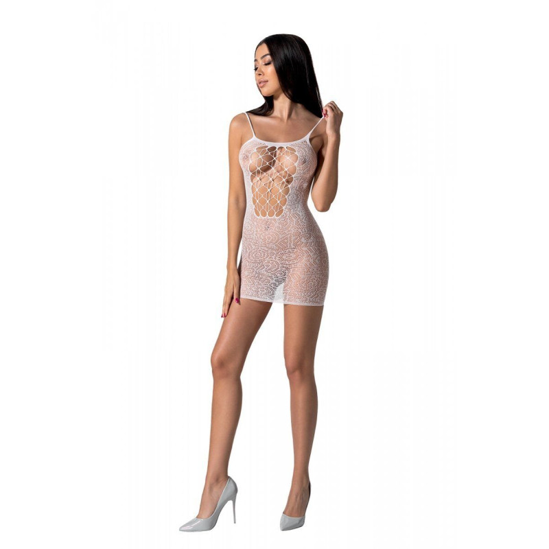 Ажурное мини-платье на тонких бретелях Passion BS096 One Size, white, плетение на груди