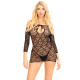 Платье-сетка с сердечками Leg Avenue Heart net mini dress Black, завязки, открытые плечи, One Size