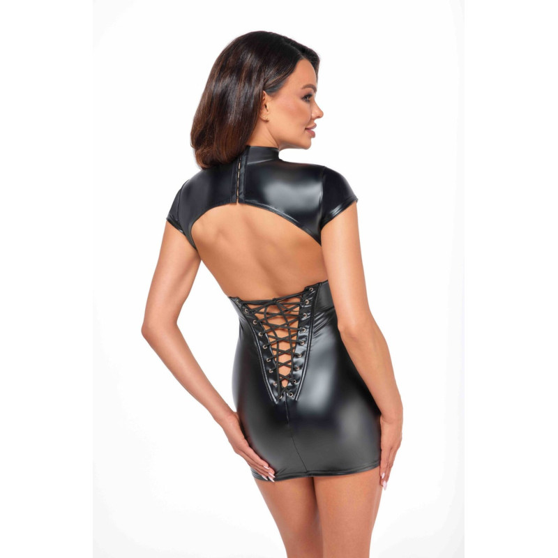 Платье Noir Handmade F309 Fantasy, L, black, мини, под латекс, короткий рукав, шнуровка сзади