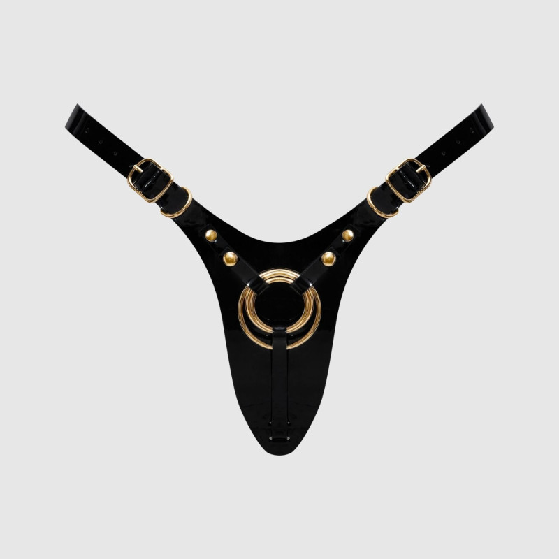 Трусики для страпона Strap-On-Me Leatherette Harness Fabulous - One Size - Black Glossy