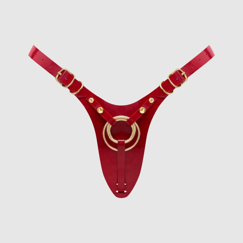 Трусики для страпона Strap-On-Me Leatherette Harness Fabulous - One Size - Red Glossy
