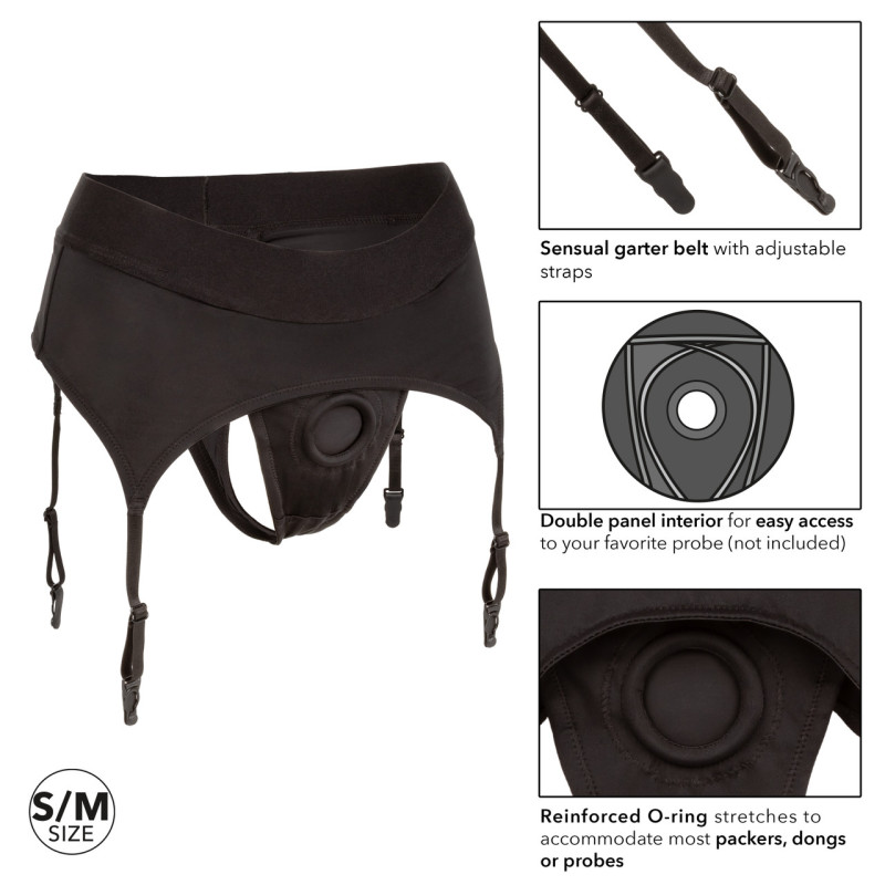 Трусики для страпона с высоким поясом California Exotics Boundless Thong with Garter S/M
