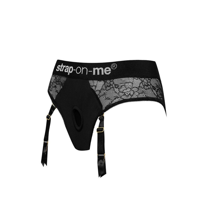 Кружевные трусы для страпона с подвязками для чулок Strap-On-Me DIVA HARNESS S