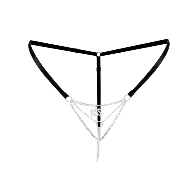 Сексуальные трусики с цепочкой и подвеской Art of Sex - KISS panties L-2XL, цвет черный