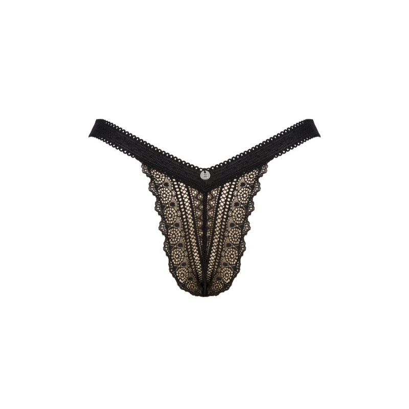 Кружевные трусики с заниженной талией Obsessive Estiqua panties черные XS/S