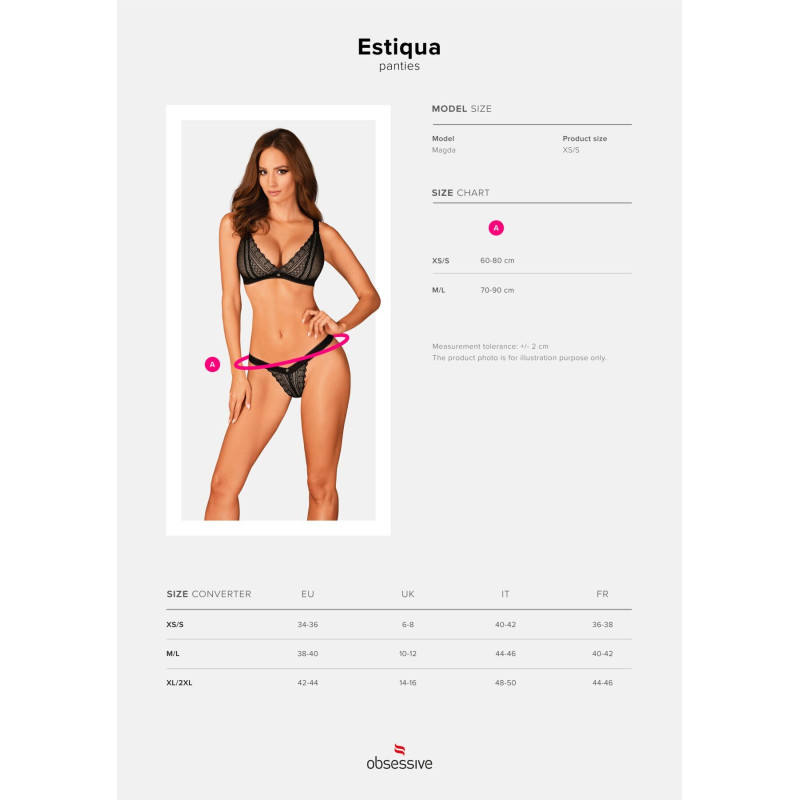 Кружевные трусики с заниженной талией Obsessive Estiqua panties черные XS/S