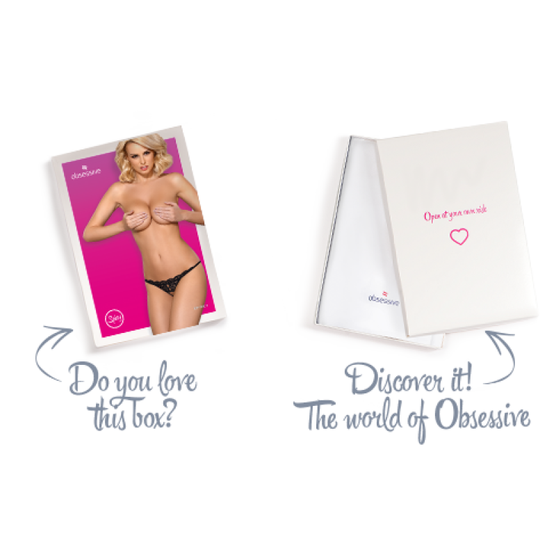 Кружевные танги с двумя отверстиями Obsessive 831-THC-1 crotchless thong черные S/M