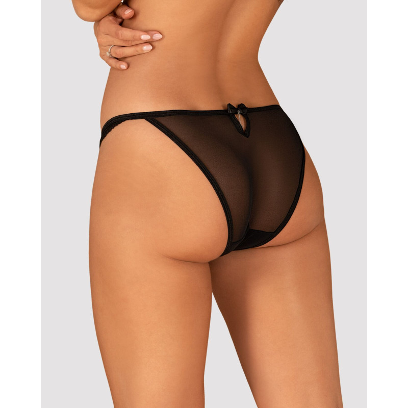 Полупрозрачные трусики с подвеской Obsessive Ivannes panties черные S/M