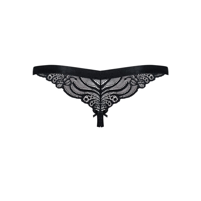 Кружевные танги с доступом Obsessive 828-THC-1 crotchless thong черные S/M