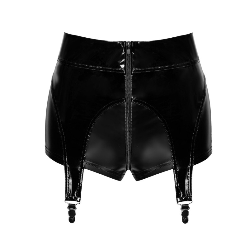 Шортики Noir Handmade F325 Glam, M, black, винил, высокая талия, крепления для чулок, с доступом