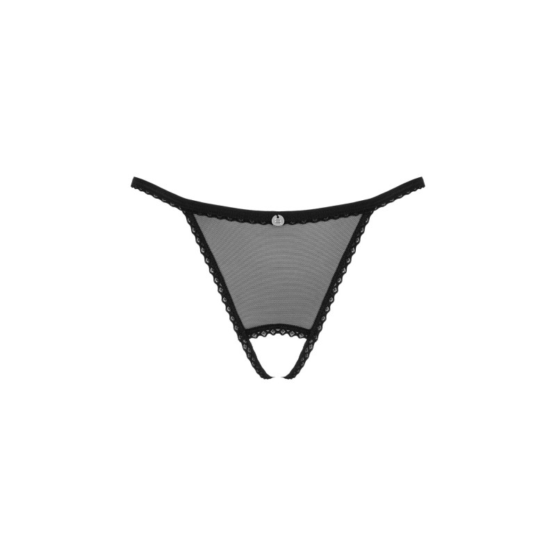 Прозорі стрінги з доступом Obsessive Celia Noir crotchless thong чорні XS/S