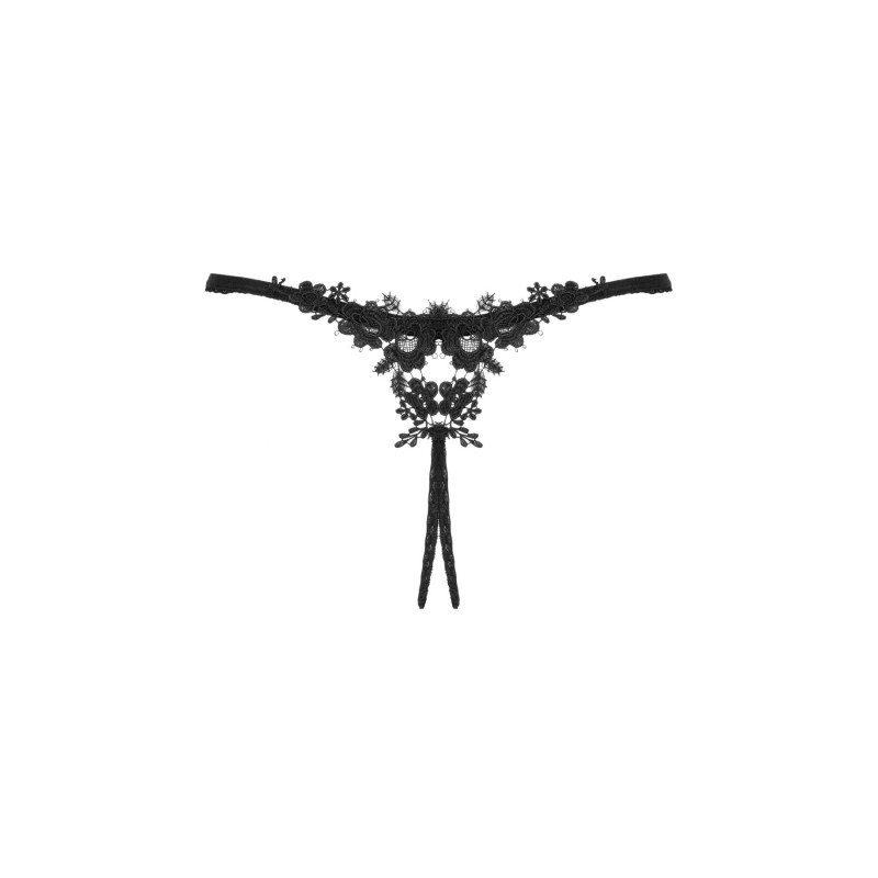 Прозорі стрінги з доступом Obsessive Celia Noir crotchless thong чорні XS/S