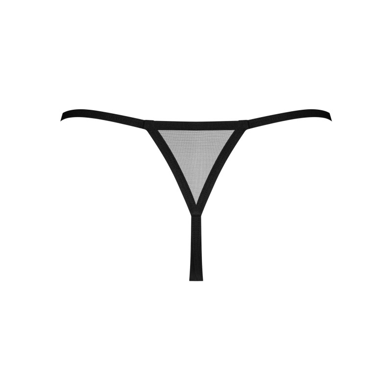 Трусики-стринги Obsessive Novenes crotchless thong, XS/S, сетка, стрепы, украшение со стразами, откр