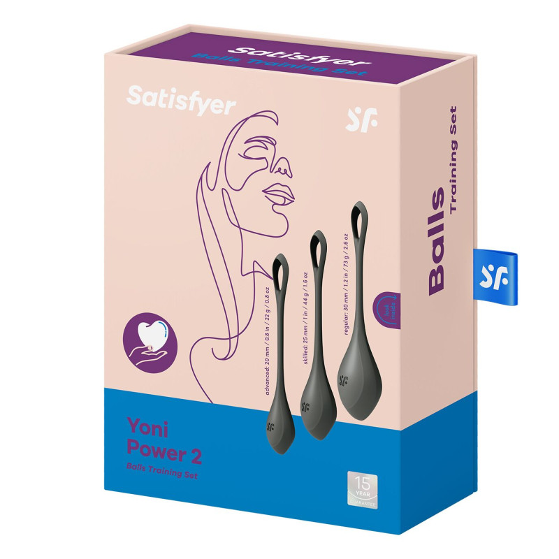 Набор йони бусин Satisfyer Yoni Power 2, диаметр 2-2,5-3 см, вес 22-44-73 гр Черный