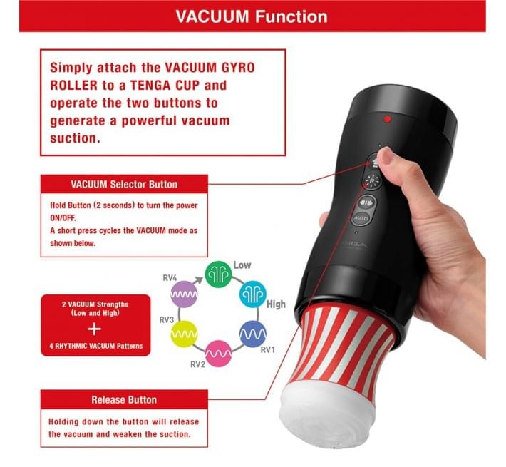 Автоматичний мастурбатор Tenga VACUUM GYRO ROLLER, ротація та вакуум, сумісний з Tenga Cup