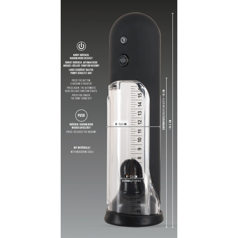 Мужская помпа Rebel Automatic Penis Pump Черная/Прозрачная