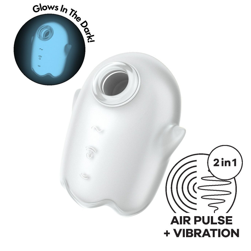 Вакуумный клиторальный стимулятор с вибрацией Satisfyer Glowing Ghost White, светящийся в темноте