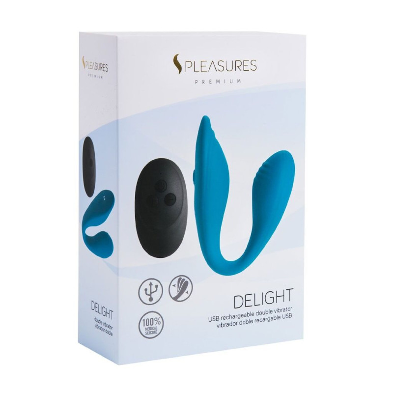 Подвійний вібратор S Pleasures Premium Delight, бірюзовий, для клітора та точки G, 10 режимів