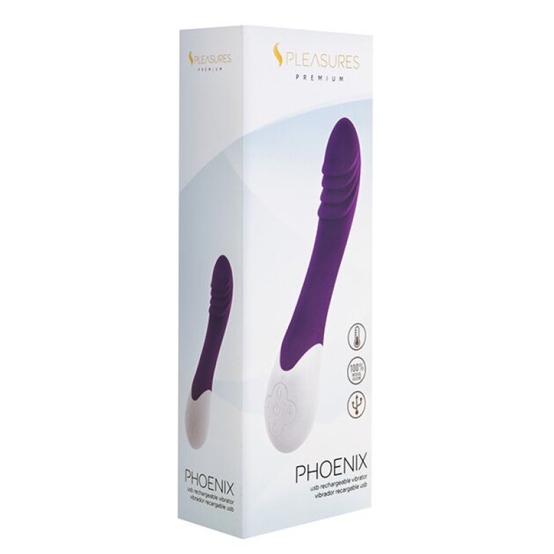 Вибратор S Pleasures Premium Phoenix, для точки G, фиолетовый, водостойкий, 16 видов вибрации, нагрев.