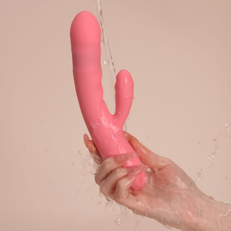Вибратор-кролик Svakom Avery Strawberry Pink с движущимся стволом движение вперед-назад
