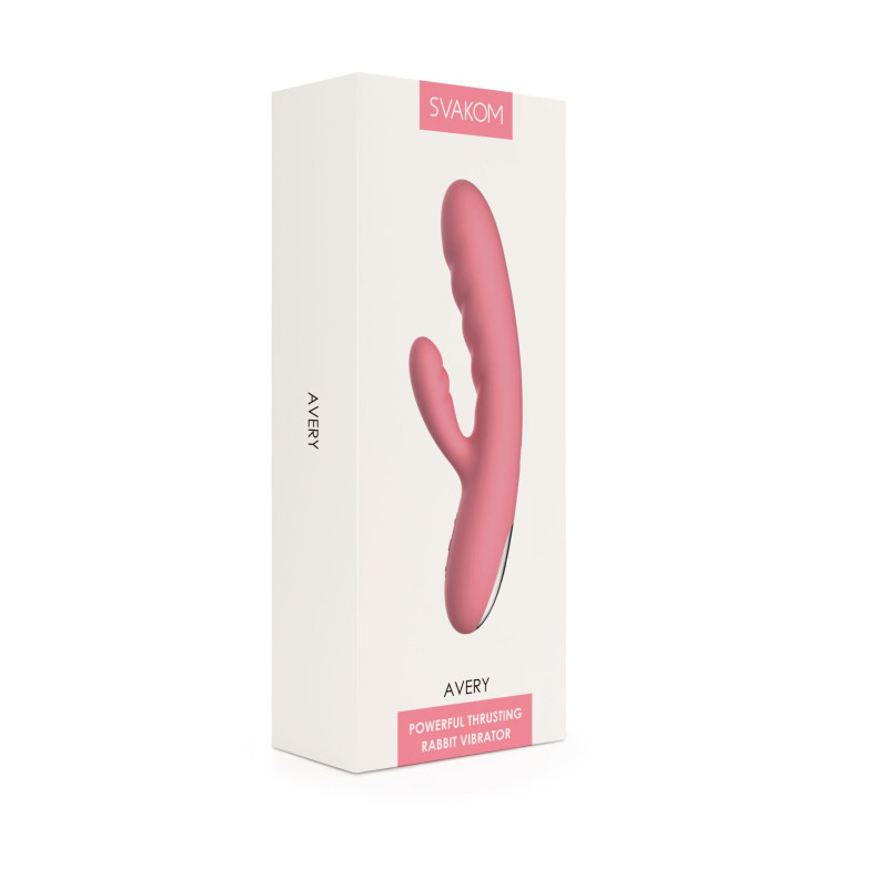 Вибратор-кролик Svakom Avery Strawberry Pink с движущимся стволом движение вперед-назад