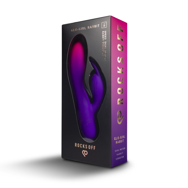 Вібратор-кролик Rocks Off Glo Girl – Rabbit, 2 мотори, 10 режимів, на батарейках