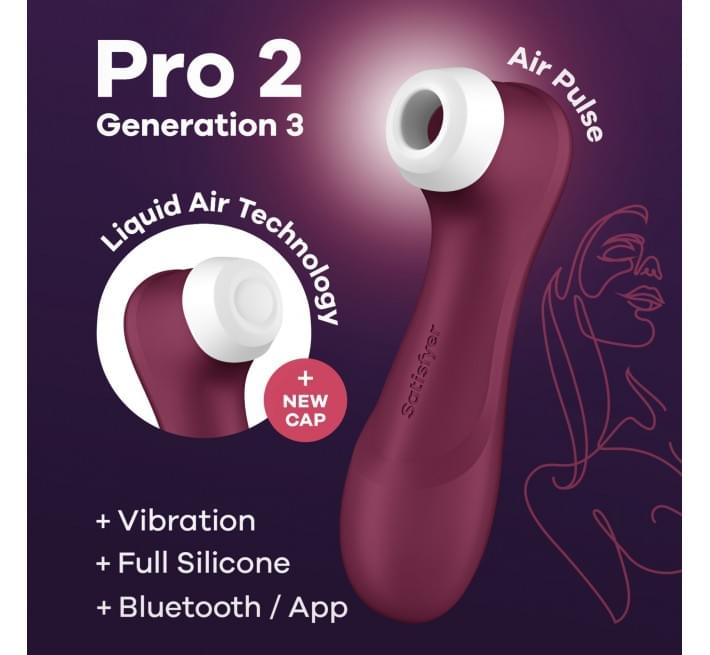 Вакуумный клиторальный стимулятор Satisfyer Pro 2 Generation 3 with Liquid Air Connect App Wine Red