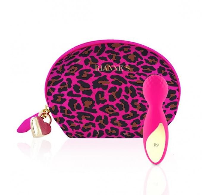 Міні вібромасажер Rianne S: Lovely Leopard Рожевий, 10 режимів роботи, косметичка-чохол