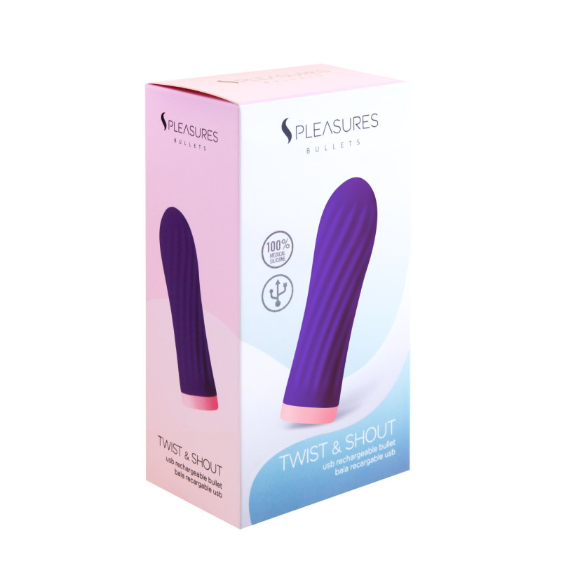 Виброшар S Pleasures Bullets Twist & Shout Purple, фиолетовая, ребристая поверхность, 10 режимов