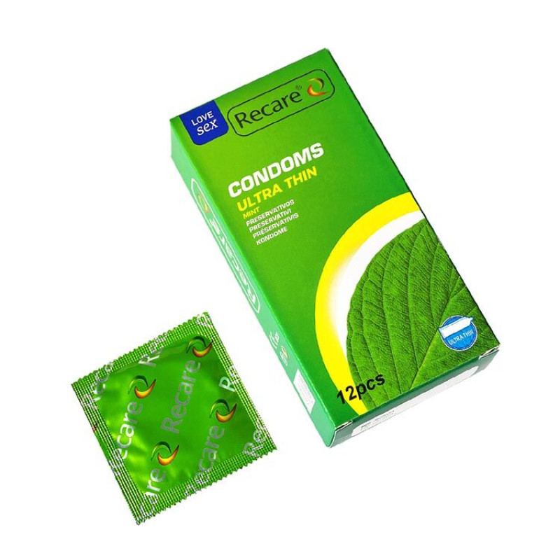 Recare Ultra Thin Mint Condoms 12 шт, ультратонкі, аромат: м'ята