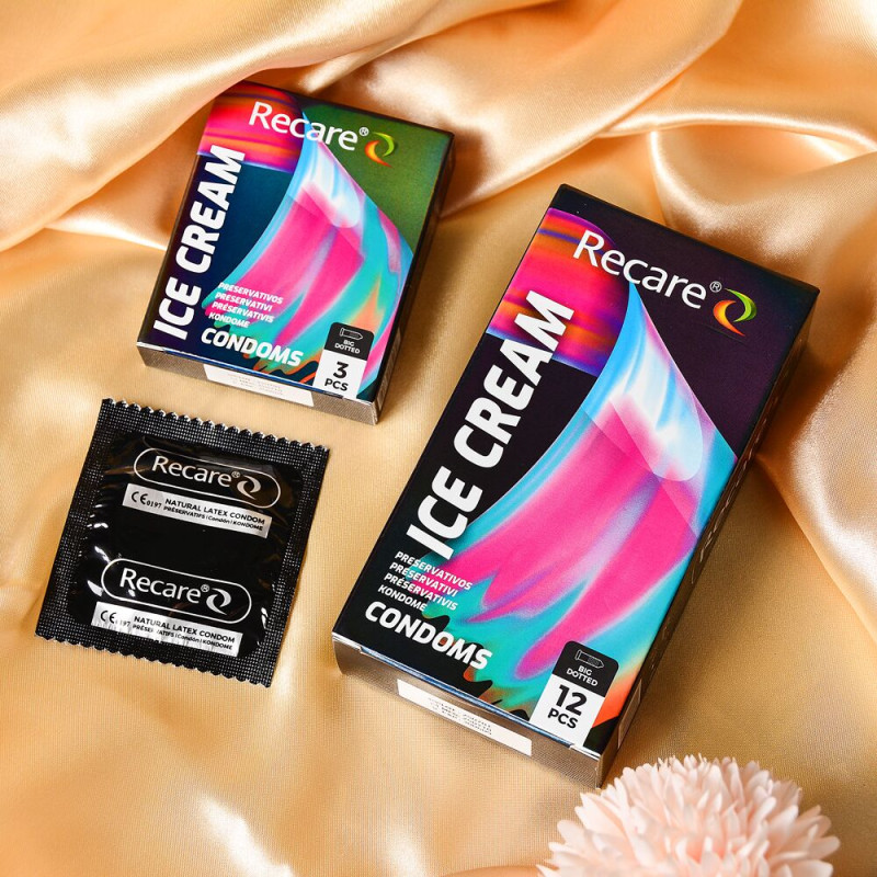 Holographic Recare Ice Cream Big Dotted Condoms 3 шт, з пухирцями, аромат: морозиво