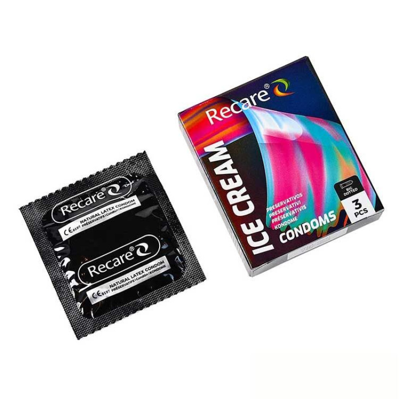 Holographic Recare Ice Cream Big Dotted Condoms 3 шт, з пухирцями, аромат: морозиво