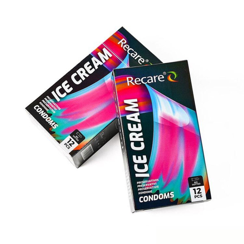 Holographic Recare Ice Cream Big Dotted Condoms 12 шт, з пухирцями, аромат: морозиво