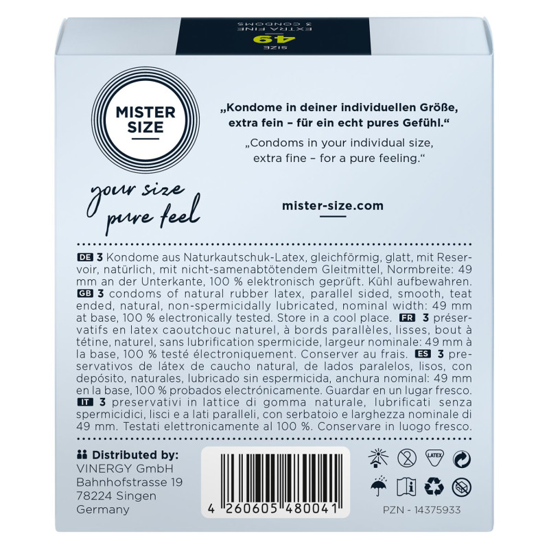 Mister Size - pure feel - 49 (3 condoms), товщина 0,05 мм